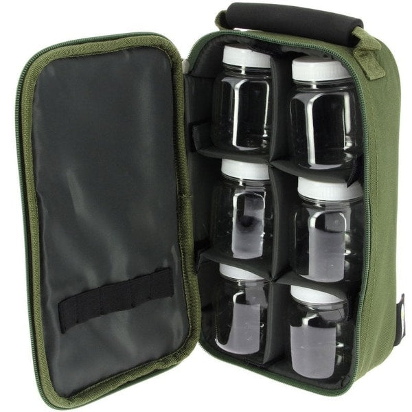 Borsa porta esche con barattoli