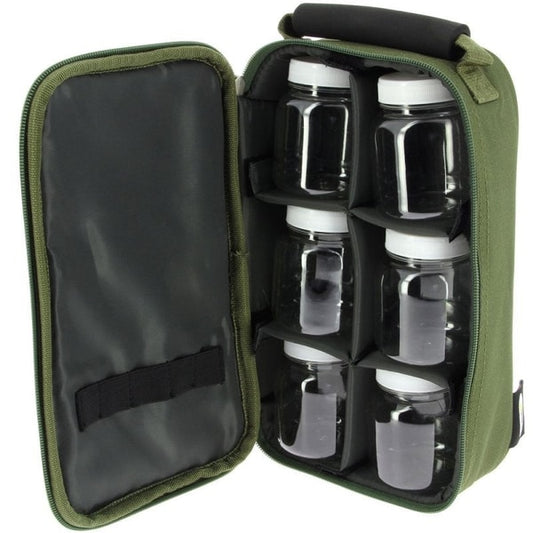 Borsa porta esche con barattoli